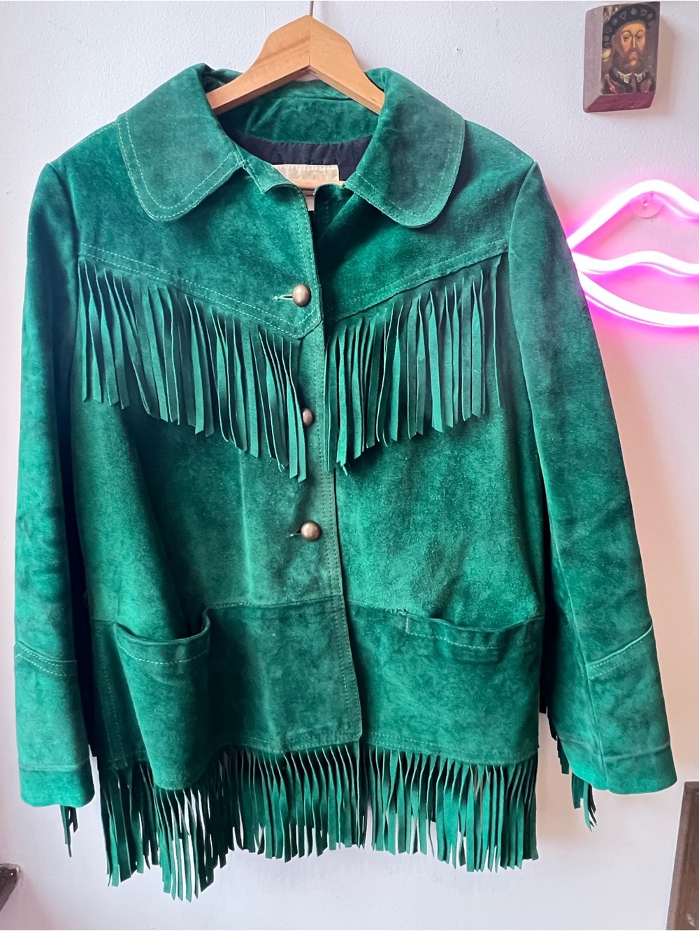 Vintage Irving Posluns Women's Deep Emerald Green Suede Fringe Western Jacket
